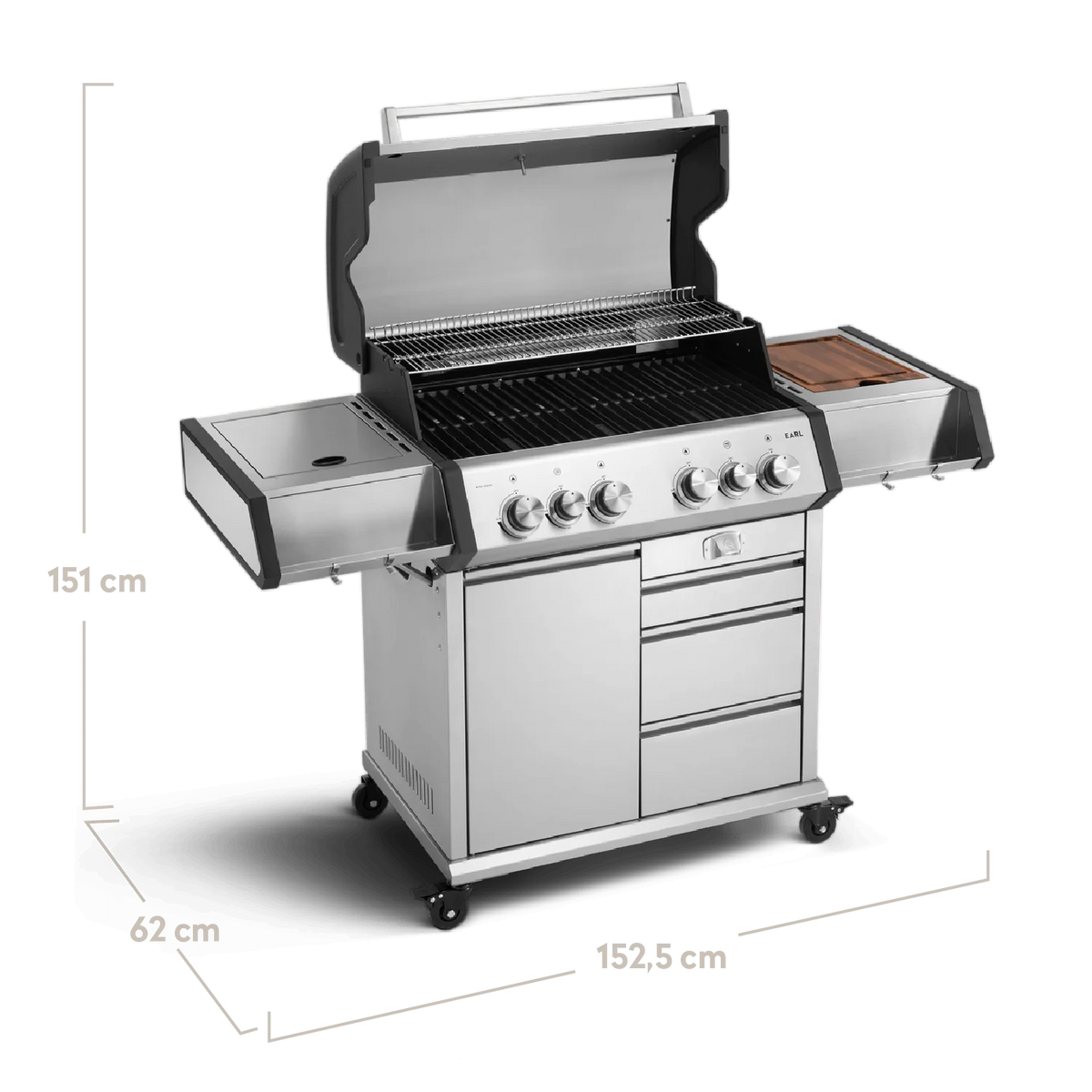 Burnhard Big EARL Premium-Gasgrill 4-Brenner Edelstahl mit Gusseisenrost, Grillrost aus Gusseisen, Detailansicht 2