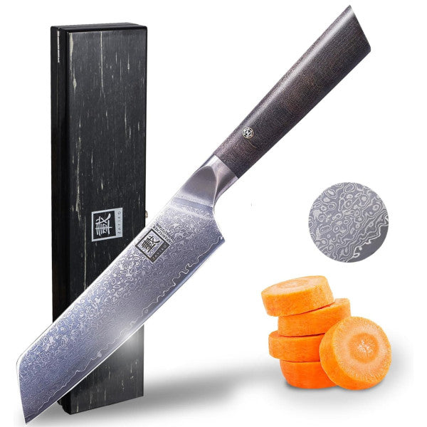 Zayiko Allzweckmesser| 12 cm Klinge aus 67 Lagen Damaststahl| Ahornholzgriff, Messer
