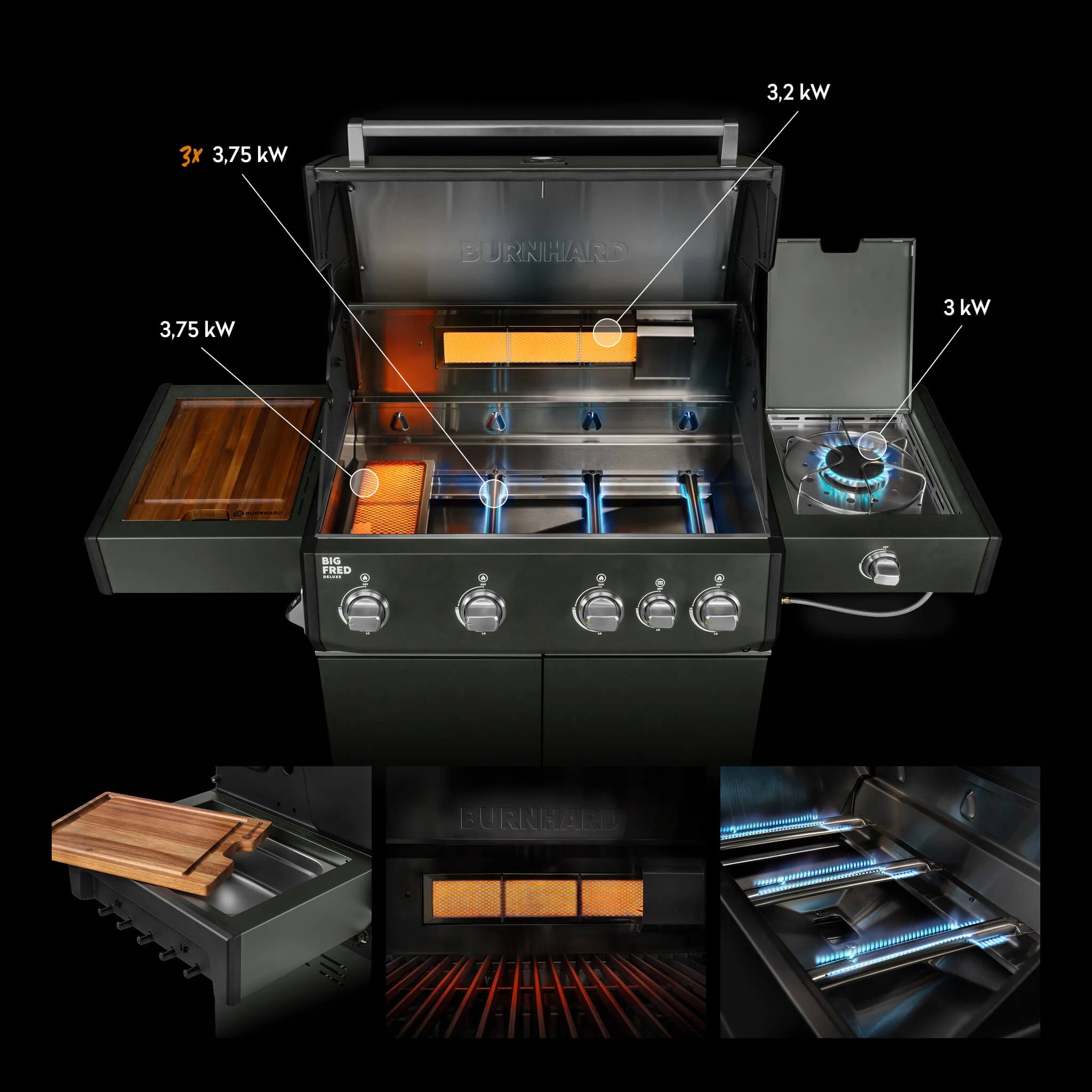 Burnhard Big FRED Deluxe Gasgrill Green Edition 4-Brenner mit Gusseisenrost Series 4, Detailansicht 1