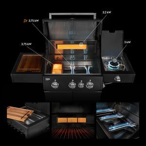 Burnhard FRED Deluxe Gasgrill 3-Brenner Black Edition mit Gusseisenrost Series 4, Grills, Detailansicht 1