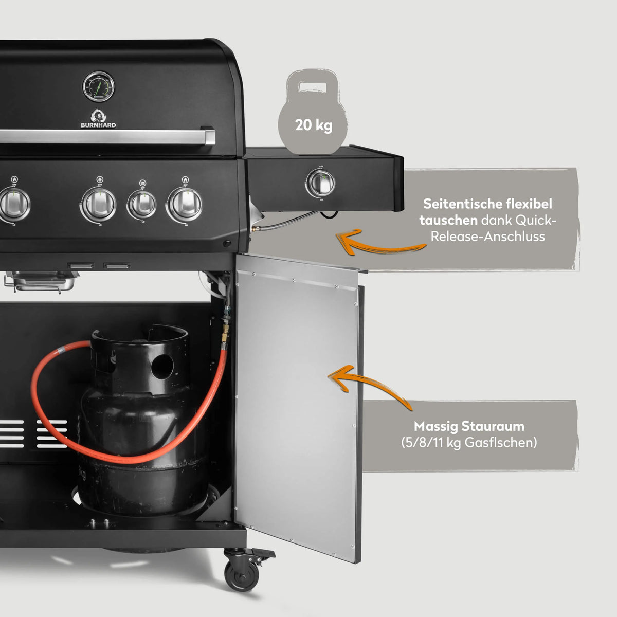 Burnhard FRED Deluxe Gasgrill 3-Brenner Black Edition mit Gusseisenrost Series 4, Grills, Detailansicht 5