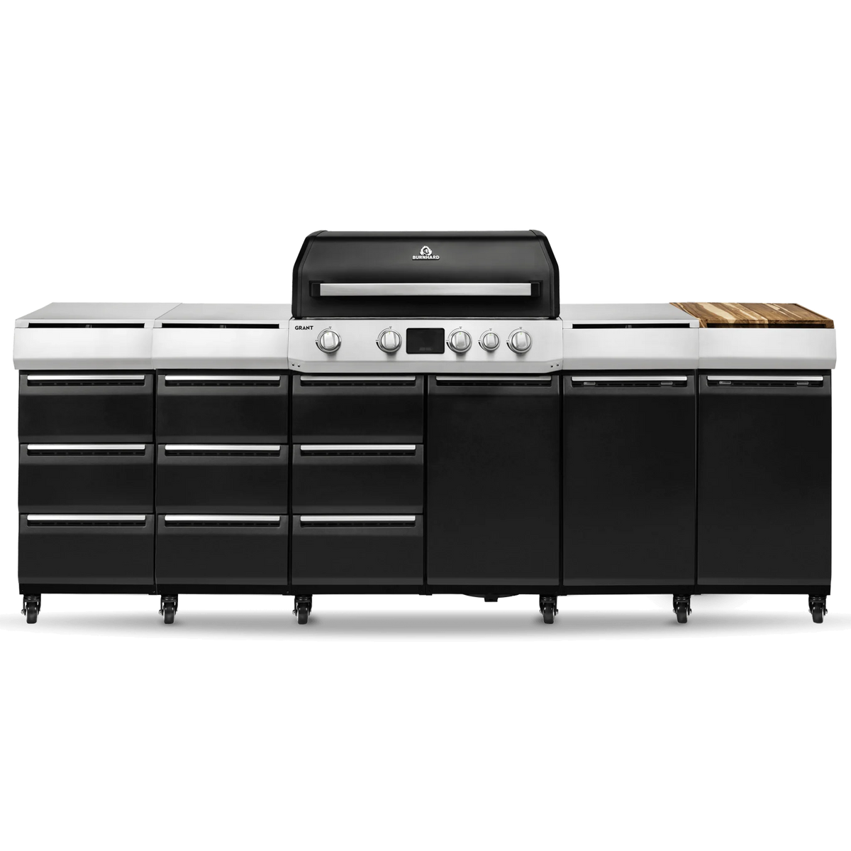 Burnhard GRANT Station - Modularer Gasgrill 4-Brenner mit Schubladen und Gusseisenrost, Außenküche