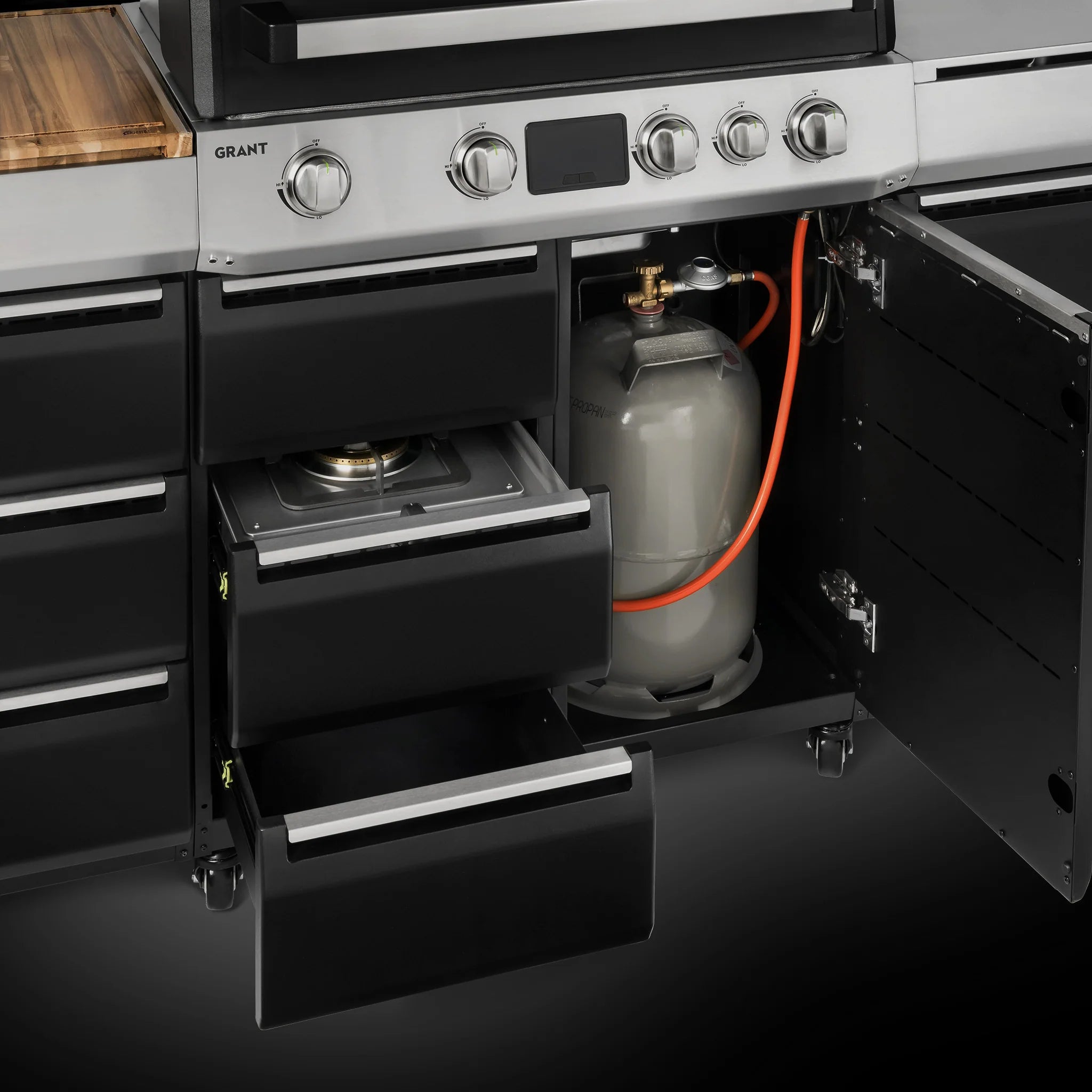 Burnhard GRANT Station - Modularer Gasgrill 4-Brenner mit Schubladen und Edelstahlrost, Außenküche, Detailansicht 4