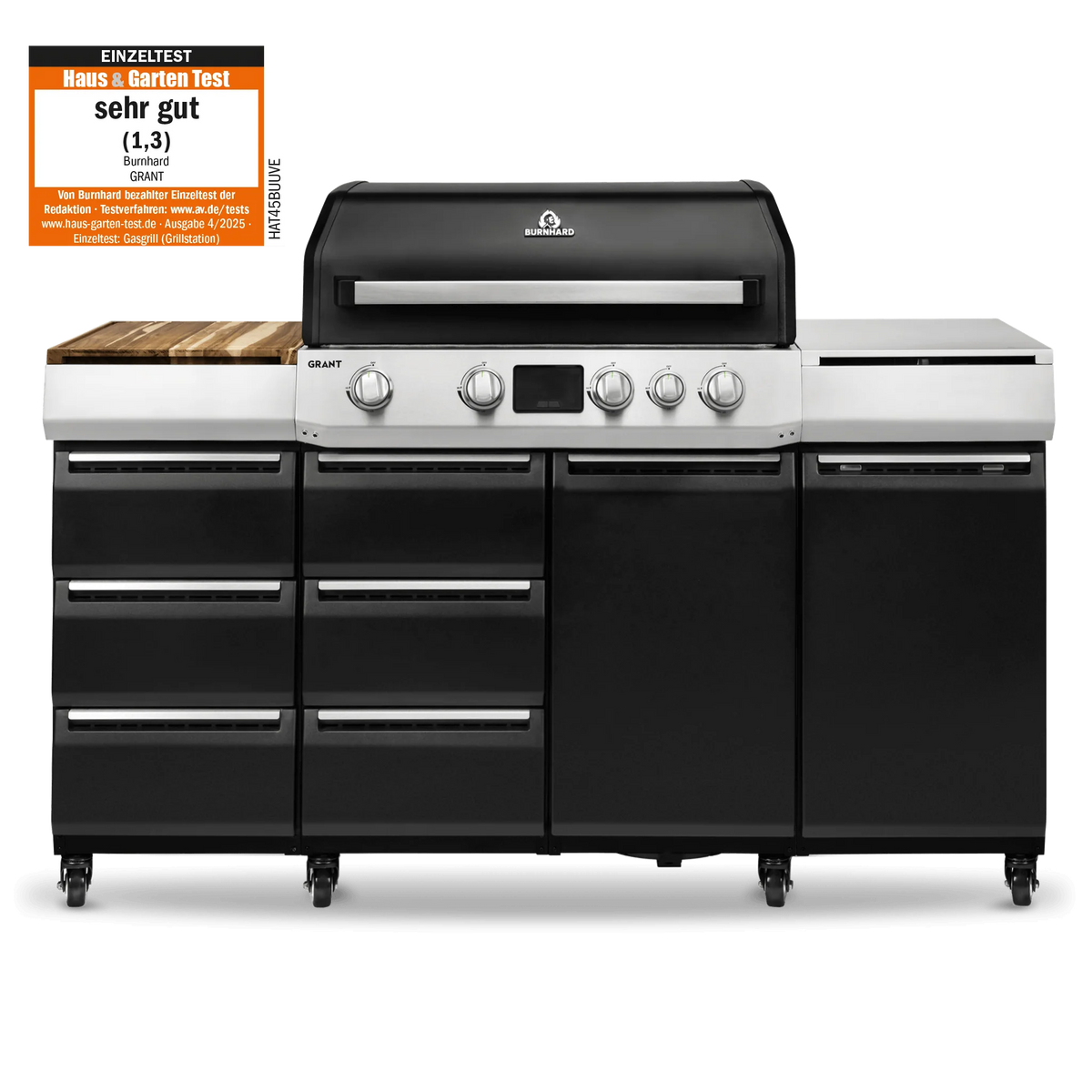 Burnhard GRANT Pro - Modularer Gasgrill 4-Brenner mit Schubladen und Gusseisenrost, Grillrost aus Gusseisen