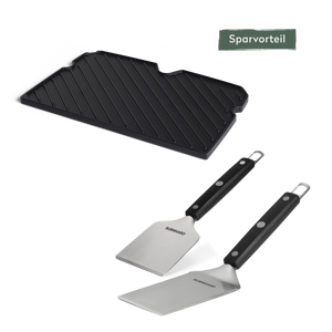 Burnhard Grillplatten Set mit Grillspachtel und Grillschaber WAYNE 2-Brenner, Grillzubehör
