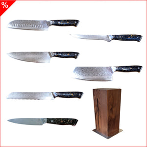 BABOSSA "Aurum Noir" 6-teiliges Messerset mit Messerblock, Messer