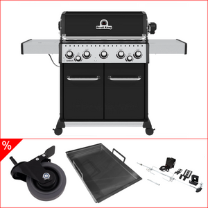 Broil King Baron 590 inkl. Einsatzpfanne, Premium Lenkrollen & Drehspieß, Grillbundle
