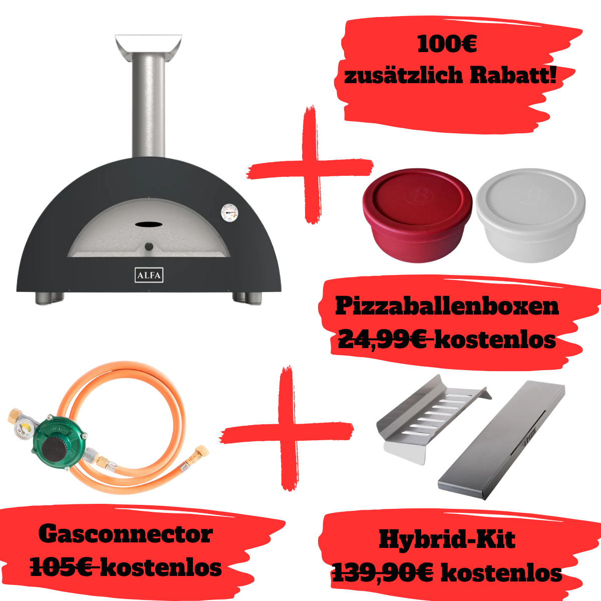 Alfa Forni Moderno 2 Pizze Bundle, Gas/ Hybrid, Grau, Pizzaofen