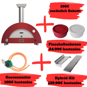 Alfa Forni Moderno 2 Pizze Bundle, Gas/ Hybrid, Rot, Pizzaofen