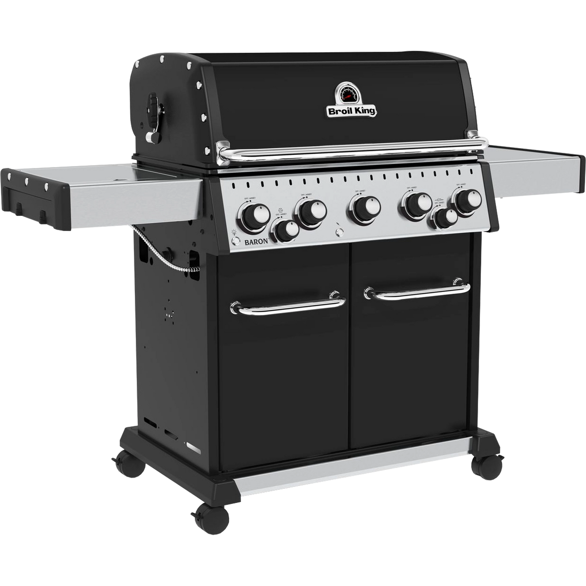 schwarzer fünf Brenner Gasgrill von Broil King inklusive Drehspieß