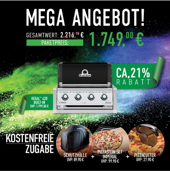 Broil King Regal 420 Built-In Bundle inkl. Abdeckhaube, Pizzastein und Pizzacutter, Grillbundle