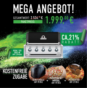 Broil King Regal 520 Built-In Bundle inkl. Abdeckhaube, Pizzastein & Pizzacutter, Grillbundle