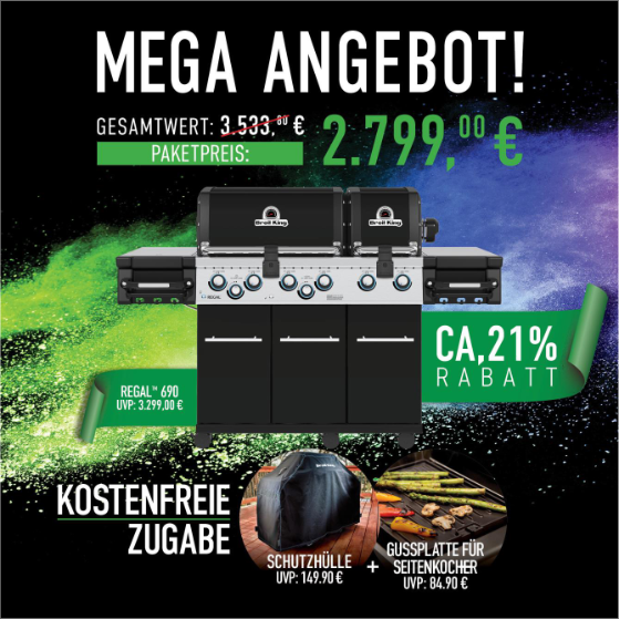 Broil King Regal 690 Bundle inkl. Abdeckhaube & Gussplatte, Grillbundle