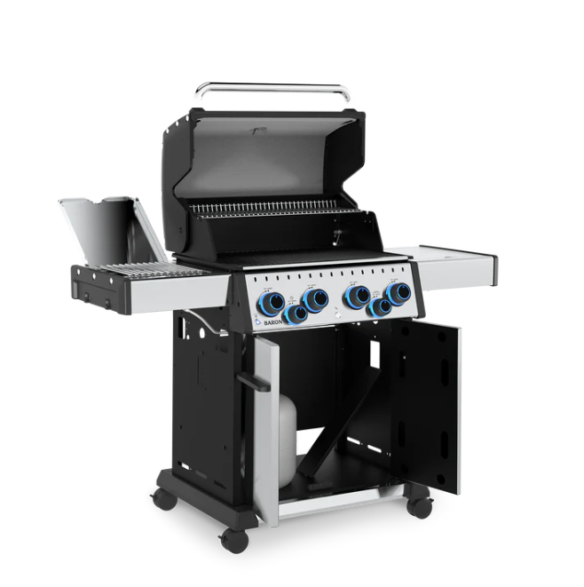 Broil King Baron S 490 IRX Gasgrill aus Edelstahl - Deckel und Türen geöffnet