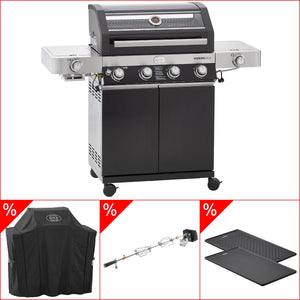Rösle Videro G4-S Vario+ schwarz inkl. Abdeckhaube, Rotisserie & Grillplatte, Grillbundle