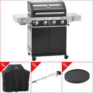 Rösle Videro G4-S Vario+ schwarz inkl. Abdeckhaube, Rotisserie & Grillplatte rund, Grillbundle