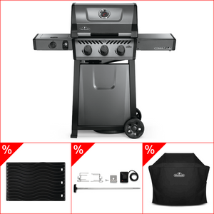 Napoleon Freestyle 365 Graphit - mit Seitenbrenner inkl. Abdeckhaube, Gussplatte & Rotisserie, Grillbundle