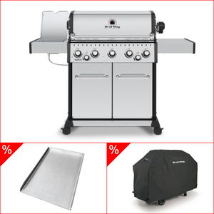 Broil King Baron S 590 IR inkl. Drehspieß, Abdeckhaube & Babossa Edelstahl Plancha, Grillbundle