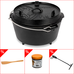 Petromax ft9 Dutch Oven 7, 5l - mit Füssen im Set inkl. Deckelheber, Pflegepaste & Holzspachtel