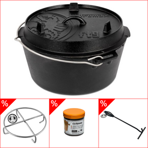 Petromax ft9 Dutch Oven 7, 5l - ohne Füsse, im Set inkl. Deckelheber, Pflegepaste & Untersetzer