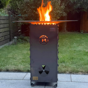 BABOSSA Feuertonne mit Feuerplatte & Wokkrone, Steckbar Cortenstahl