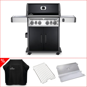 Napoleon Rogue SE 525 Vorteilsbundle mit Abdeckhaube, Babossa Hitzeschild und Edelstahlrost für Sizzle Zone, Grillrost aus