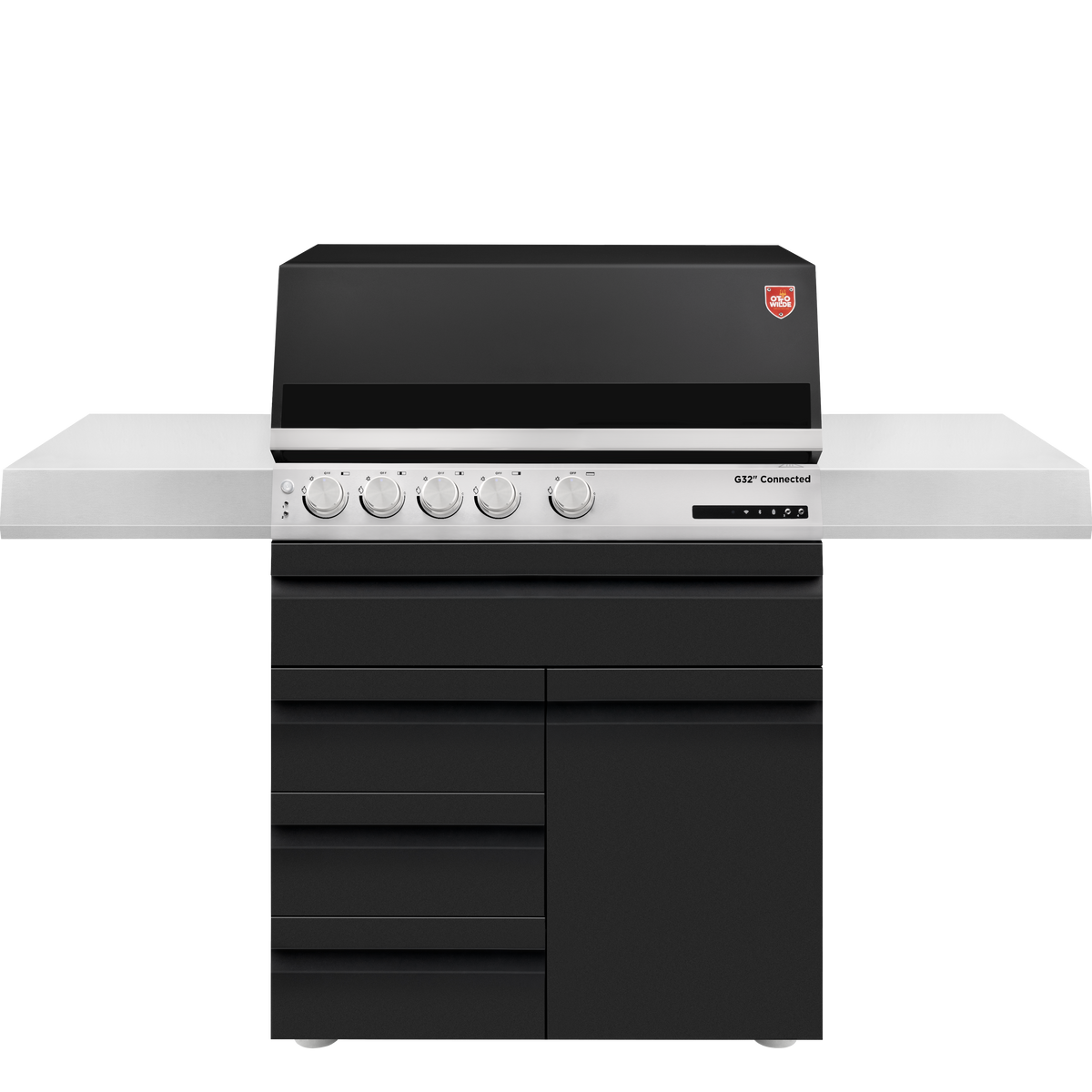 Otto Wilde G32" Connected mit Seitenablagen, 3 Schubladen + 1 Tür (NEUES MODELL), Grillrost aus Edelstahlguss