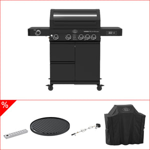 Rösle Videro Pro Smart Bundle - mit Grillplatte, Rotisserie, Räucherbox und Abdeckhaube, Grillrost aus Gusseisen, für 1 - 12