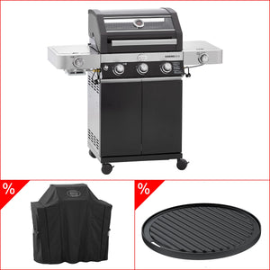 Rösle Videro G3-S Vario+ schwarz inkl. Abdeckhaube & Grillplatte rund, Grillbundle