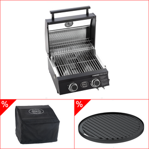 Rösle Videro Pro G2-P 50mbar Bundle mit Abdeckhaube und Grillplatte, rund, Grillbundle