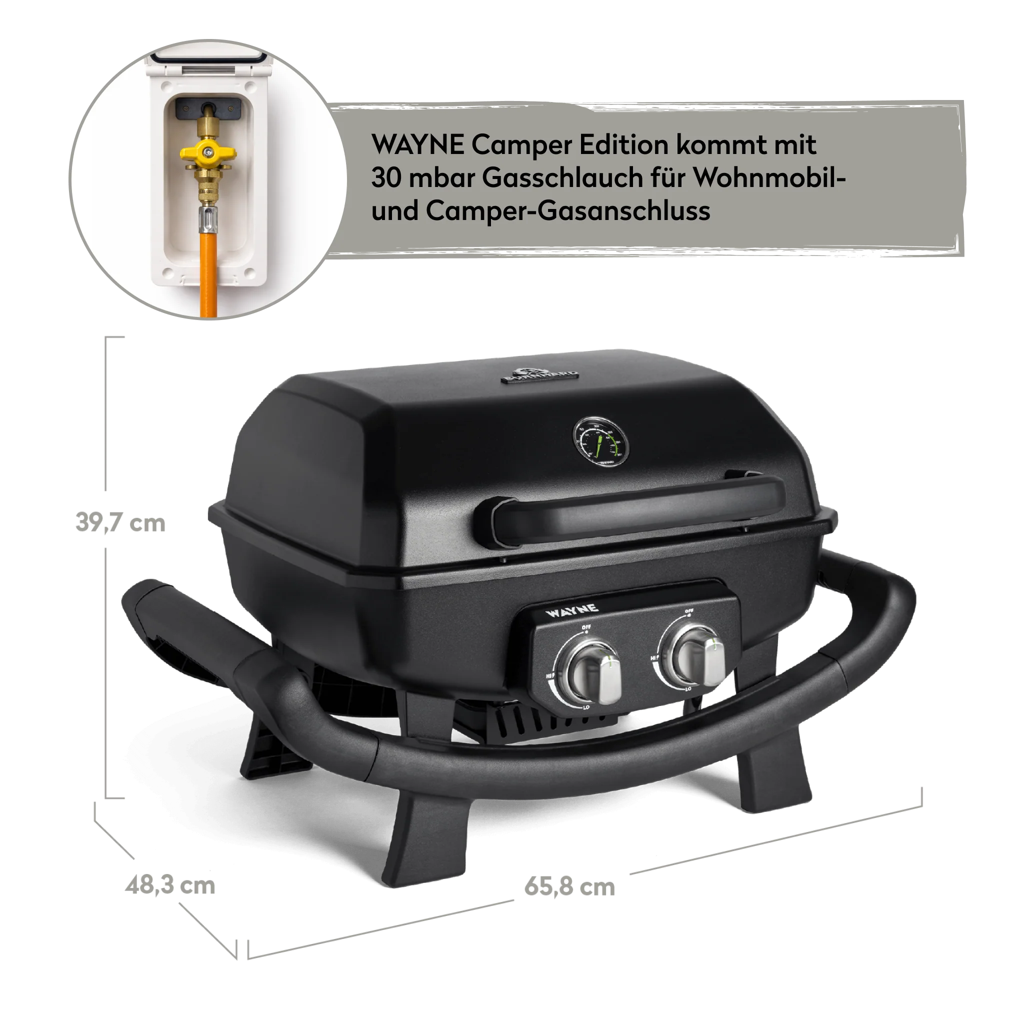 Burnhard WAYNE Balkongrill 2-Brenner Camper Edition, Grillrost aus Gusseisen, Detailansicht 2