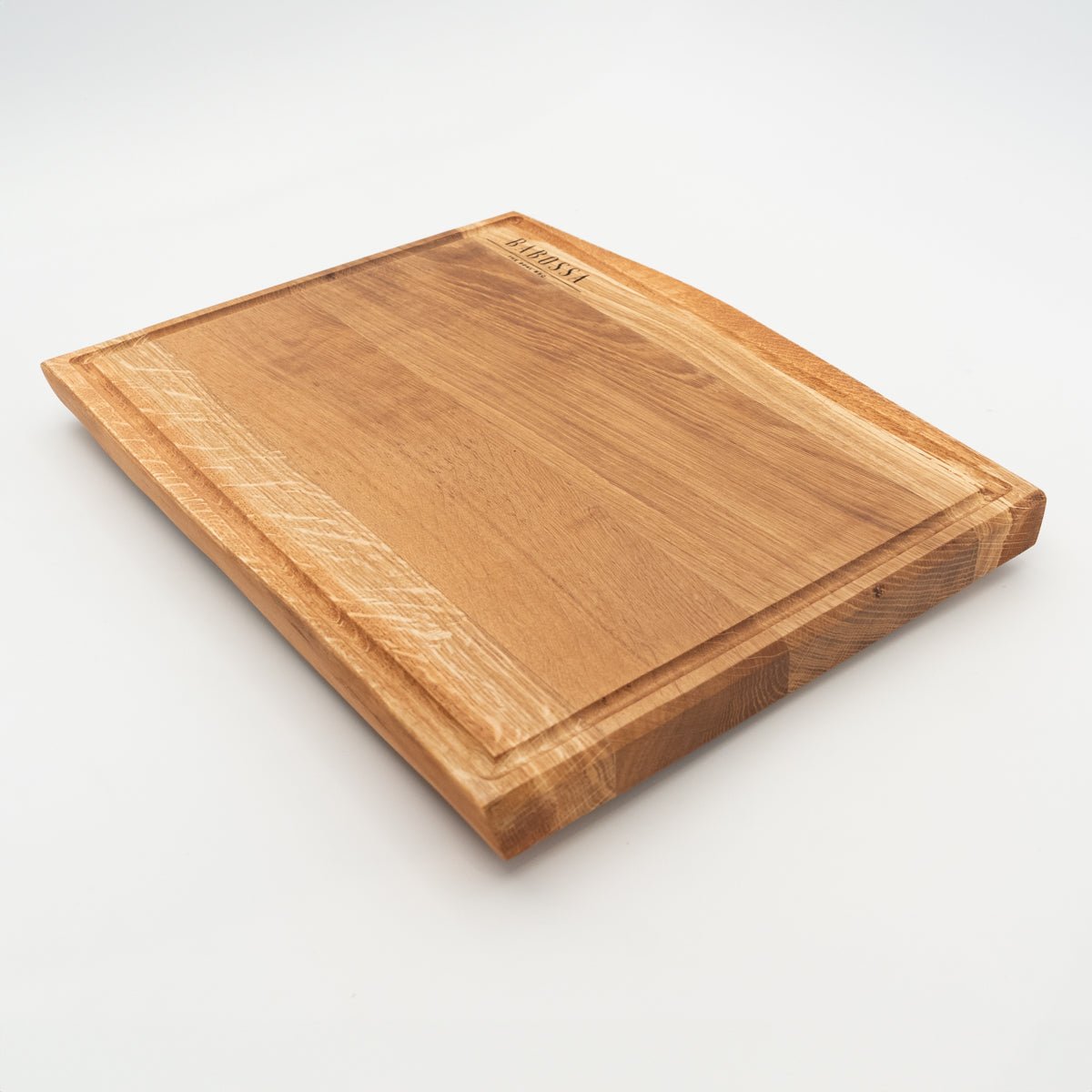 BABOSSA| Eichen Schneidebrett L| Naturkante| Saftrille| 44, 5x35x4, 5 cm, Holzbrett