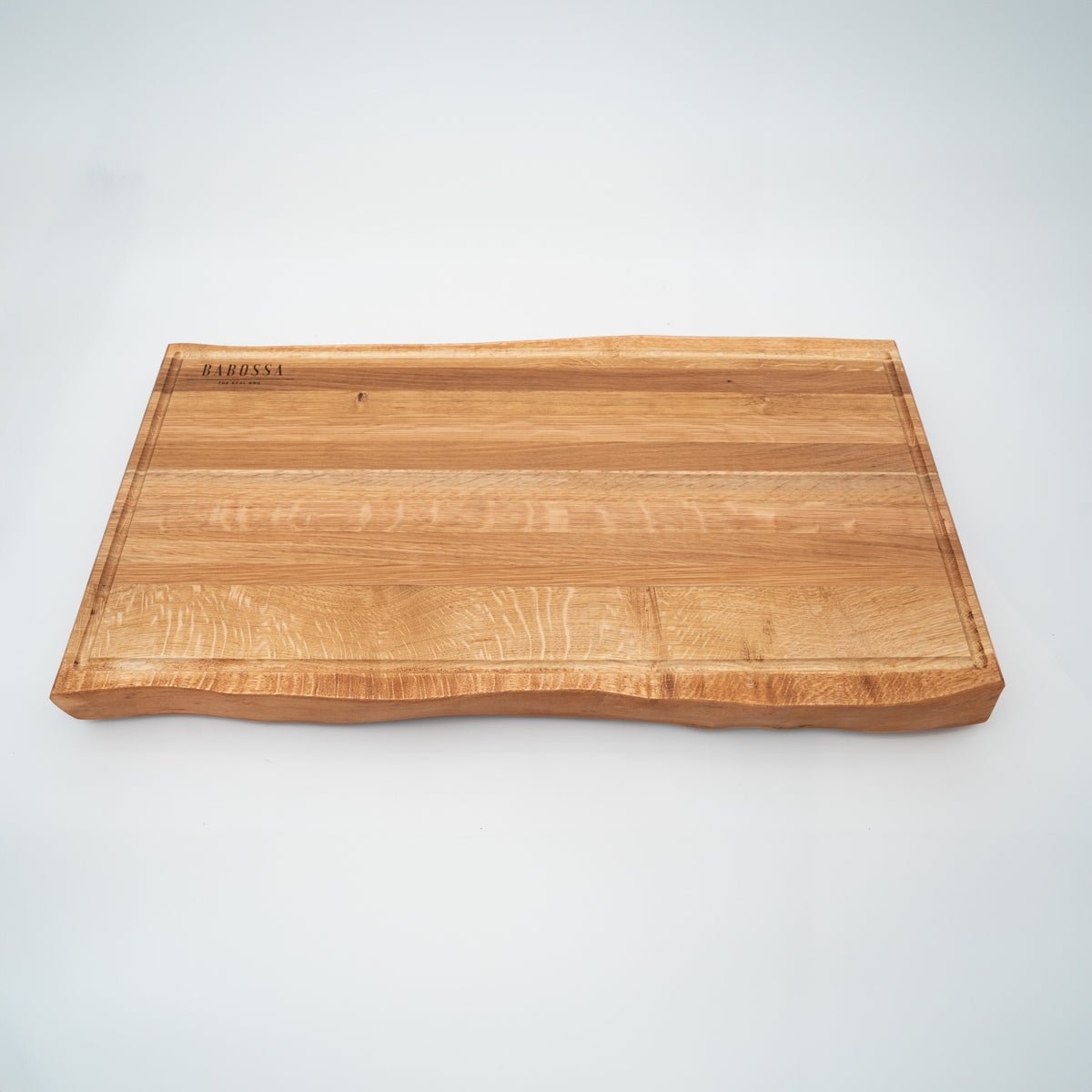 BABOSSA| Eichen Schneidebrett XL| Naturkante| Saftrille| 70x40x6 cm, Holzbrett, Detailansicht 2