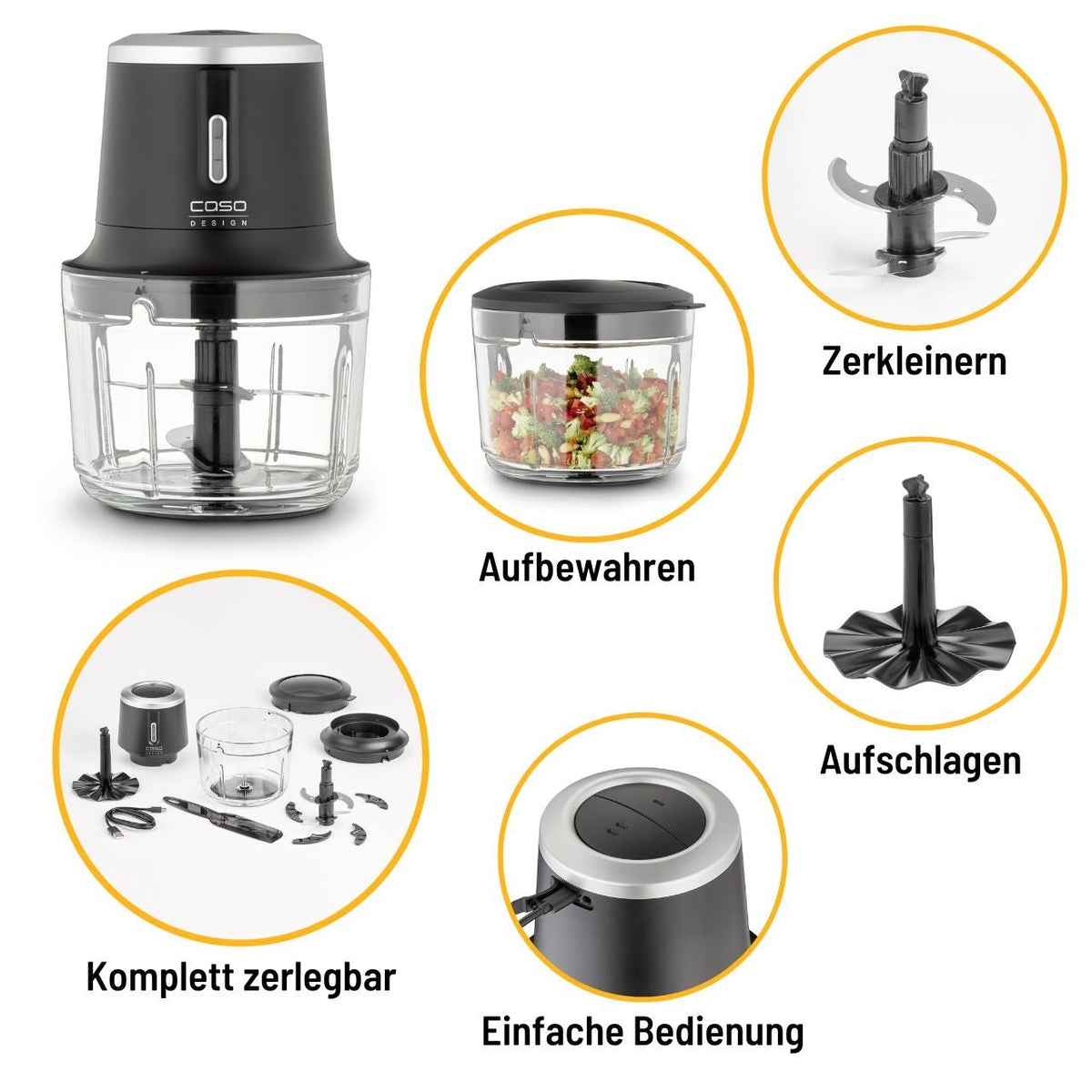 CASO Chop & Go Akku-Multizerkleinerer, kabellos, 200 W, 1-l-Glasbehälter - Ansicht 3