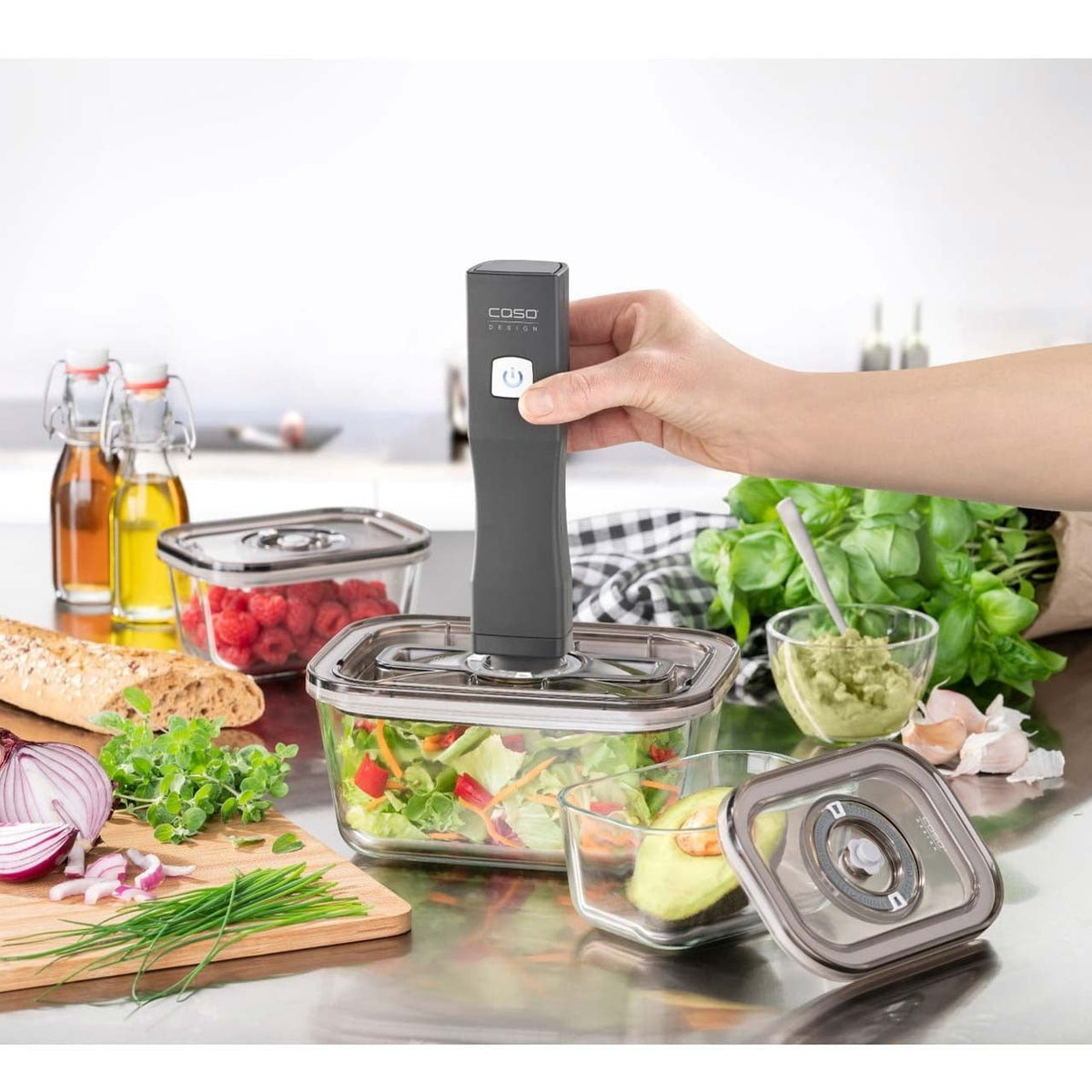 CASO Vacu OneTouch Eco-Set Akku-Handvakuumierer mit Glasbehältern & ZIP-Beuteln - Ansicht 3