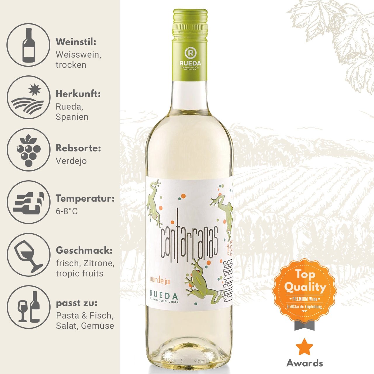 Cuatro Rayas "Cantarranas Verdejo DO" Weißwein, Wein