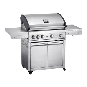Grandhall Elite G4 Gasgrill mit Trolley, 4 Brenner + Wokbrenner, Edelstahl - Ansicht 2