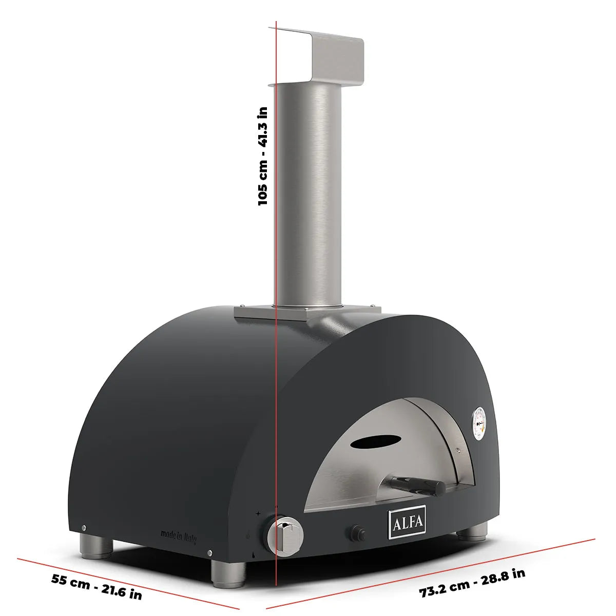 Maße Alfa Forni Moderno  1 Pizza, Gas/Hybrid, grau