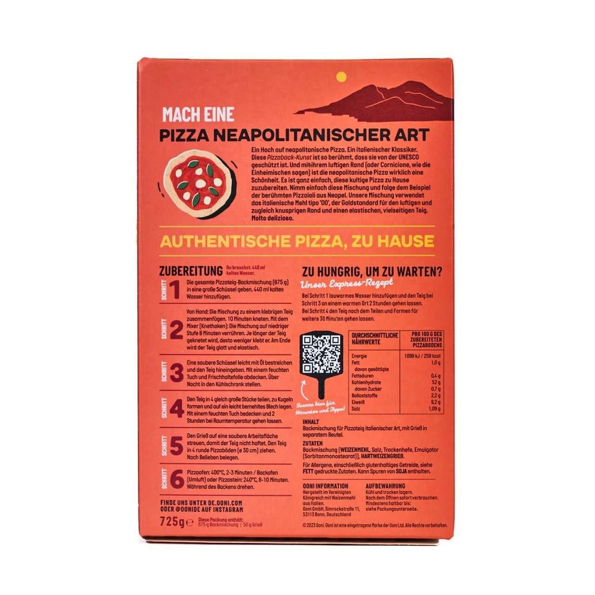 Ooni Backmischung für Pizza Neapolitanischer Art - Rückseite der Verpackung
