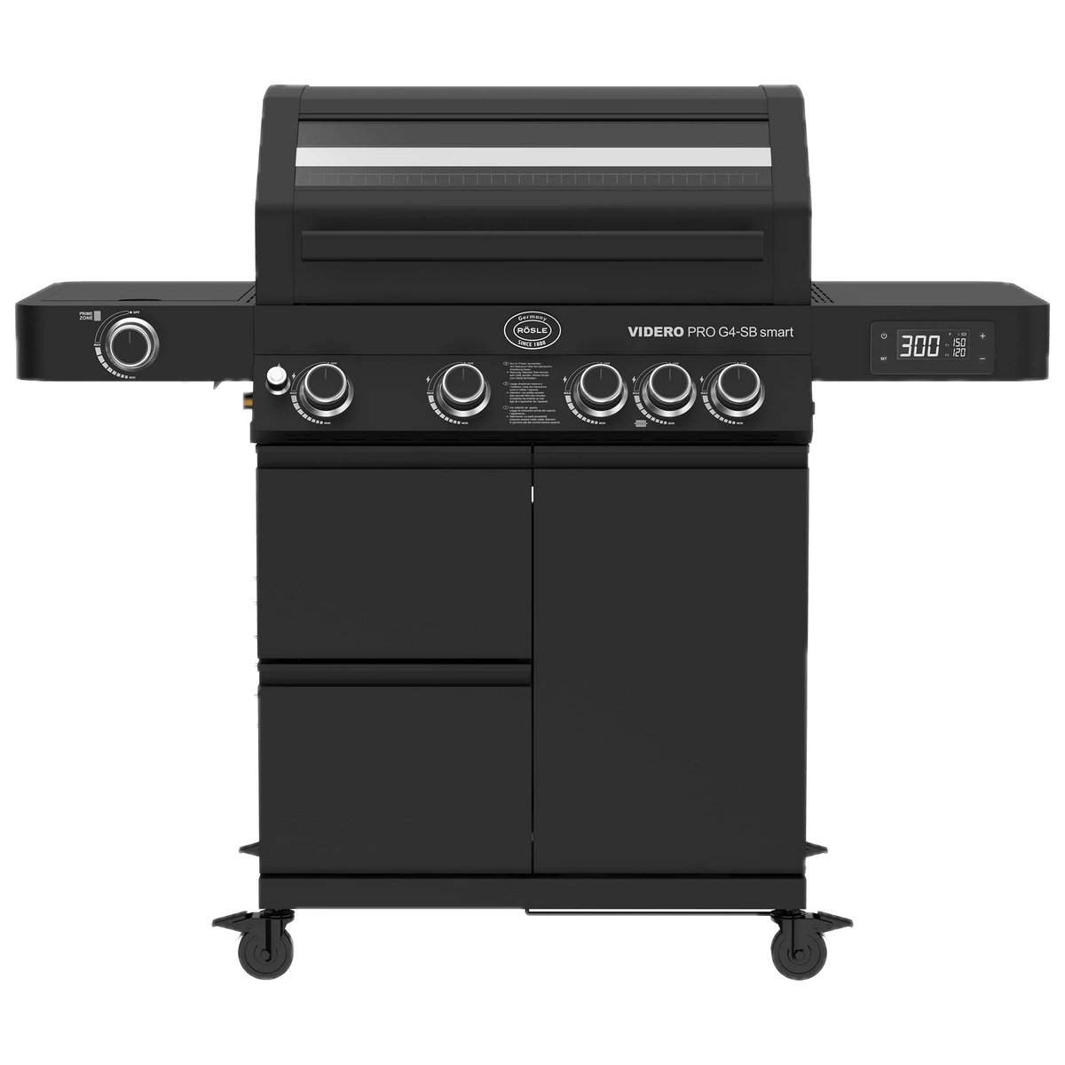 Rösle Videro Pro Smart Bundle - mit Grillplatte, Rotisserie, Räucherbox und Abdeckhaube, Grillrost aus, Detailansicht 2