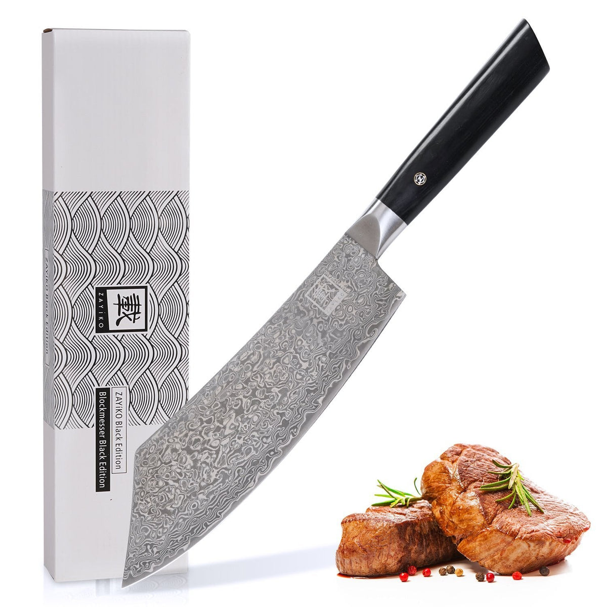 Zayiko Damast Blockmesser, "Black"-Serie, Messer