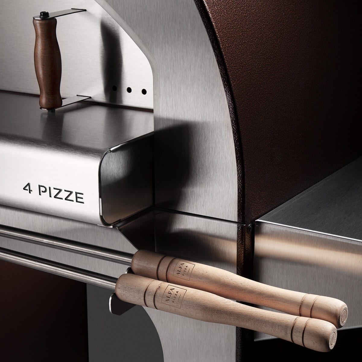 Alfa Forni Classico 4 Pizze, Holz, Kupfer, Pizzaofen, Detailansicht 2