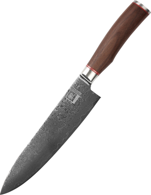 Zayiko Damast Chefmesser, "Kurumi"-Serie, Messer, Detailansicht 1