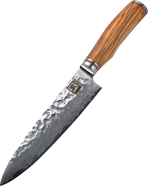 Zayiko Damast Chefmesser, "Olive"-Serie, Messer, Detailansicht 1