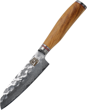Zayiko Damast kleines Santokumesser, "Olive"-Serie, Messer, Detailansicht 1