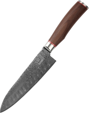 Zayiko Damast Santokumesser, "Kurumi"-Serie, Messer, Detailansicht 1